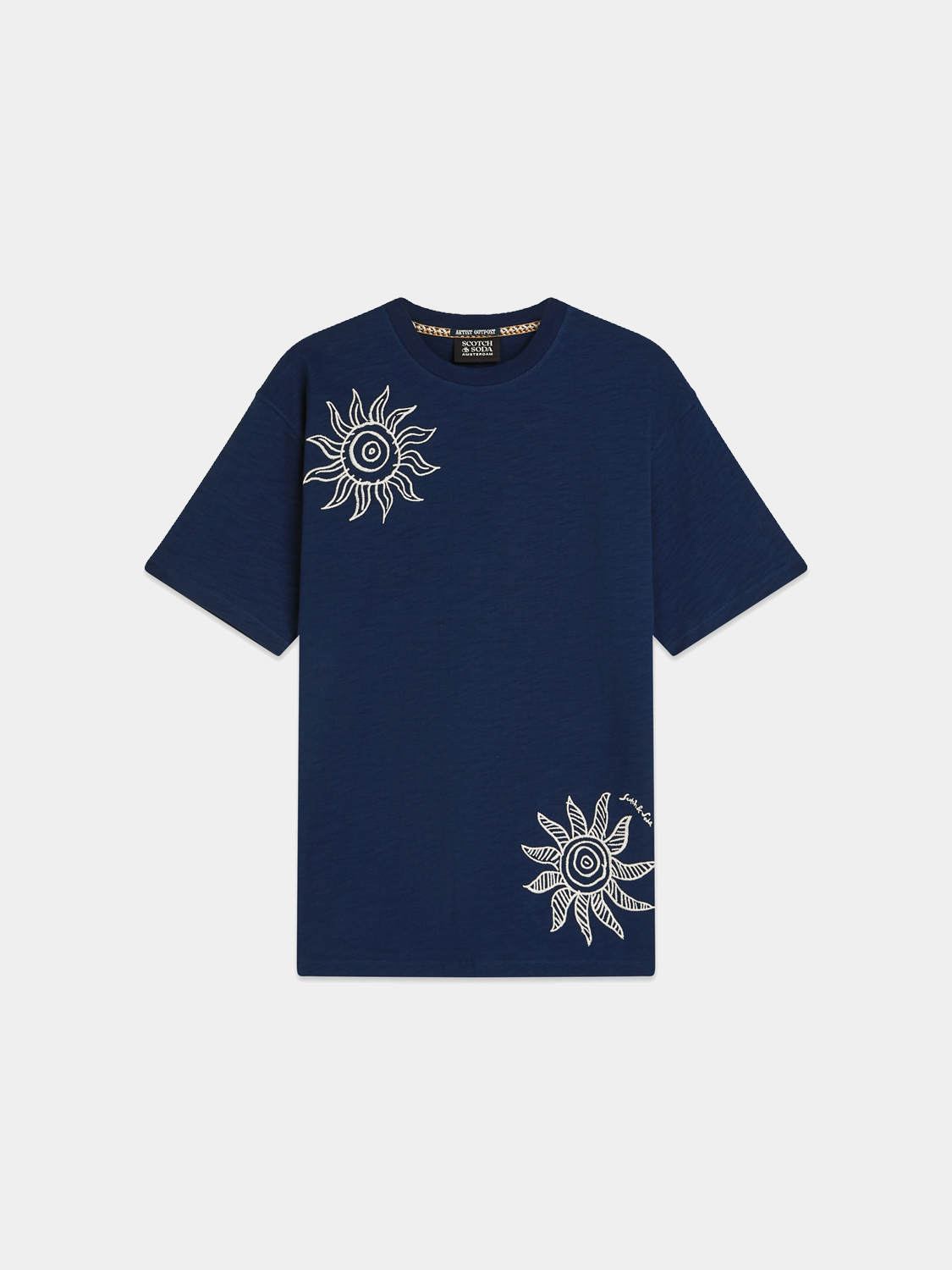 Short sleeve Scotch & Soda artwork t-shirt with colorful graphic print on front, casual men's fashion tee.