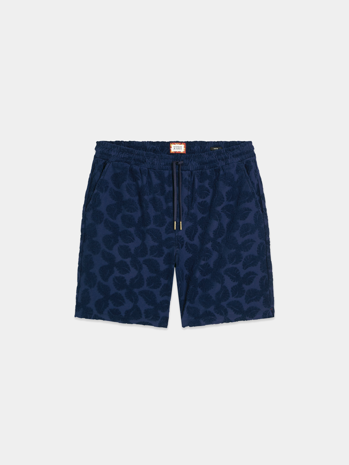 Light gray Fave terry shorts by Scotch & Soda, featuring a relaxed fit and soft terry fabric, shown on a white background.