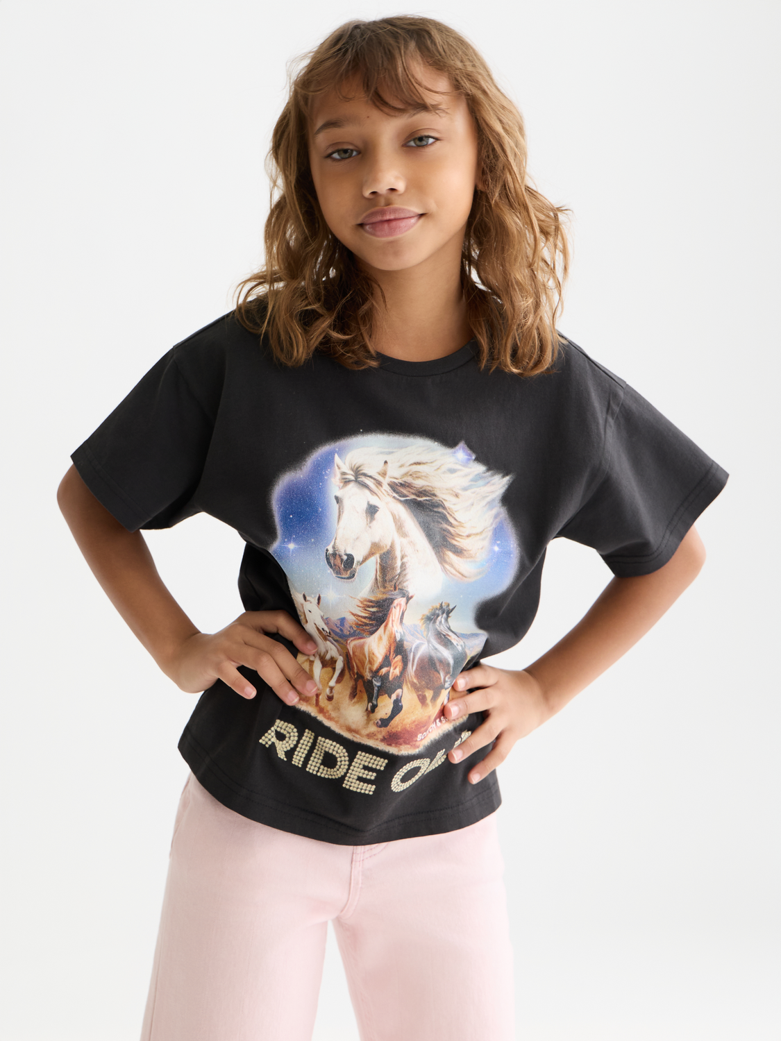 Kids' washed artwork T-shirt by Scotch & Soda, short sleeve tee with colorful graphic design, casual and comfortable for children.