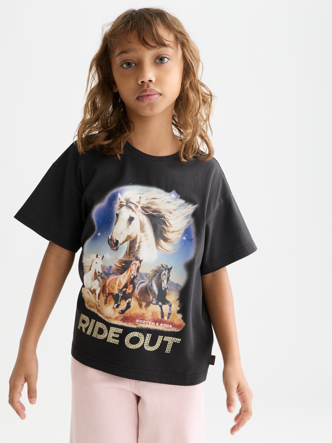 Kids' washed artwork t-shirt by Scotch & Soda, short sleeve design with colorful graphic print on soft cotton fabric.