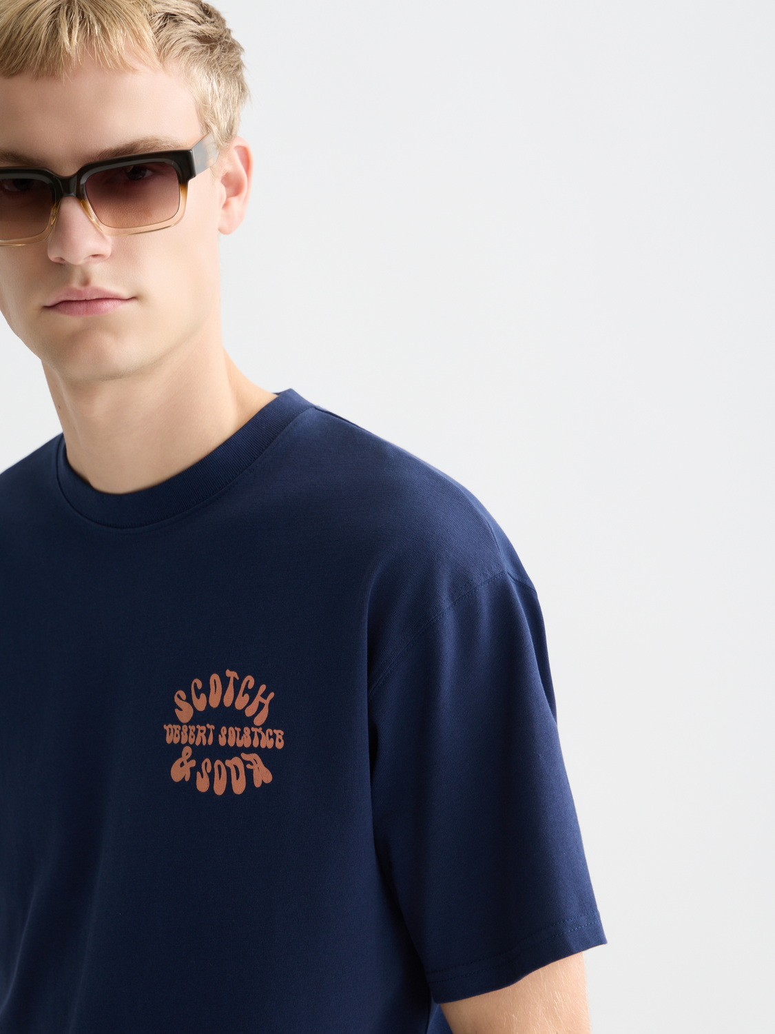 SCOTCH & SODA artwork short sleeve t-shirt with colorful graphic design on front, casual men's fashion tee.