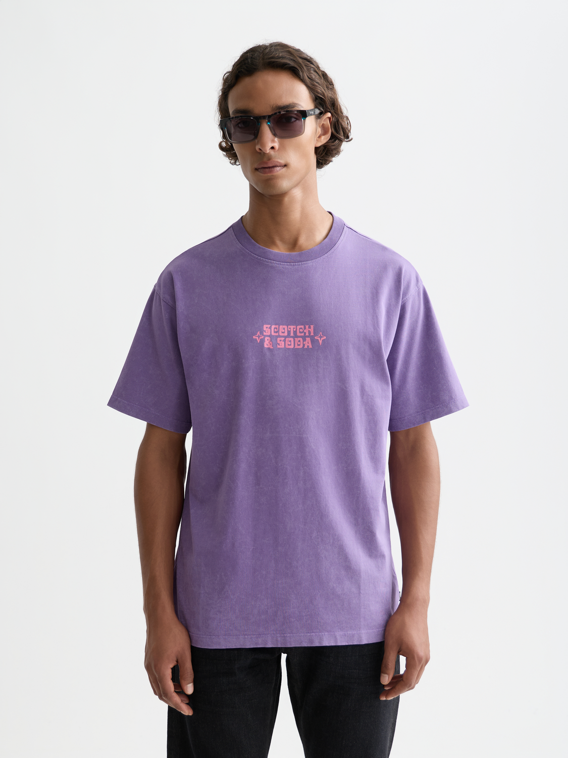 Scotch & Soda logo short sleeve t-shirt with front graphic, casual men's tee, soft fabric, and modern fit.