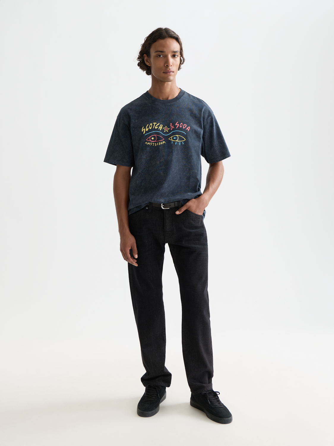 Washed artwork men's short-sleeve T-shirt from Scotch & Soda with colorful graphic design on front.