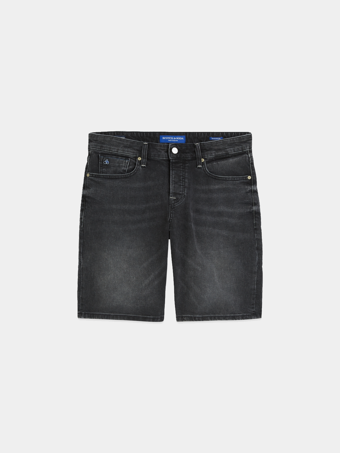 Scotch & Soda Ralston denim shorts with a classic blue wash and rolled hems, styled with belt loops and front pockets.