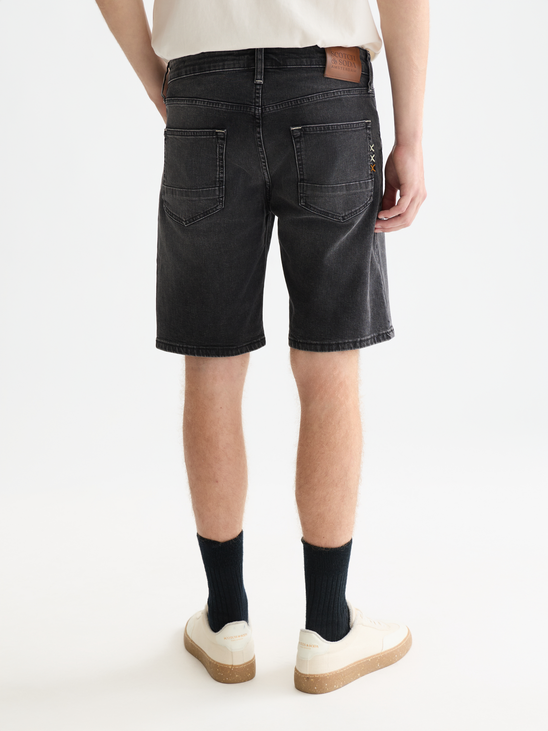 Back view of Scottish & Soda Ralston denim shorts showing classic denim fabric and casual fit.