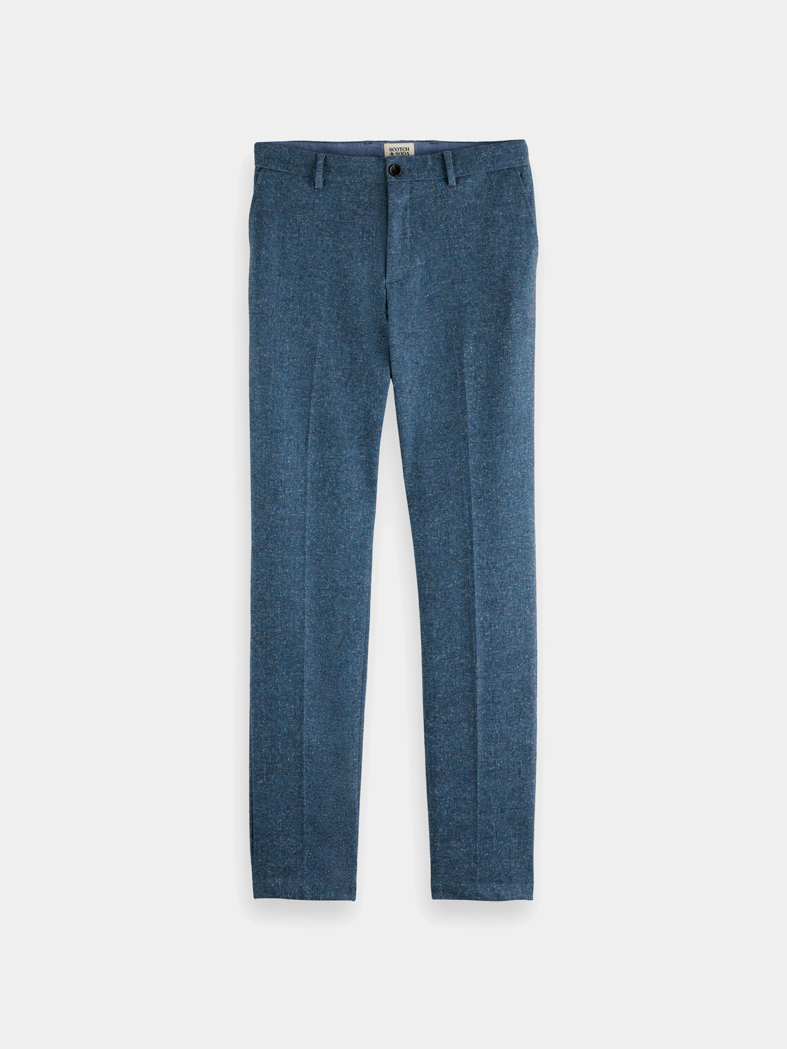 Scotch & Soda Stuart slim-fit chinos in beige, showcasing tailored pants with front pockets and a slim silhouette.