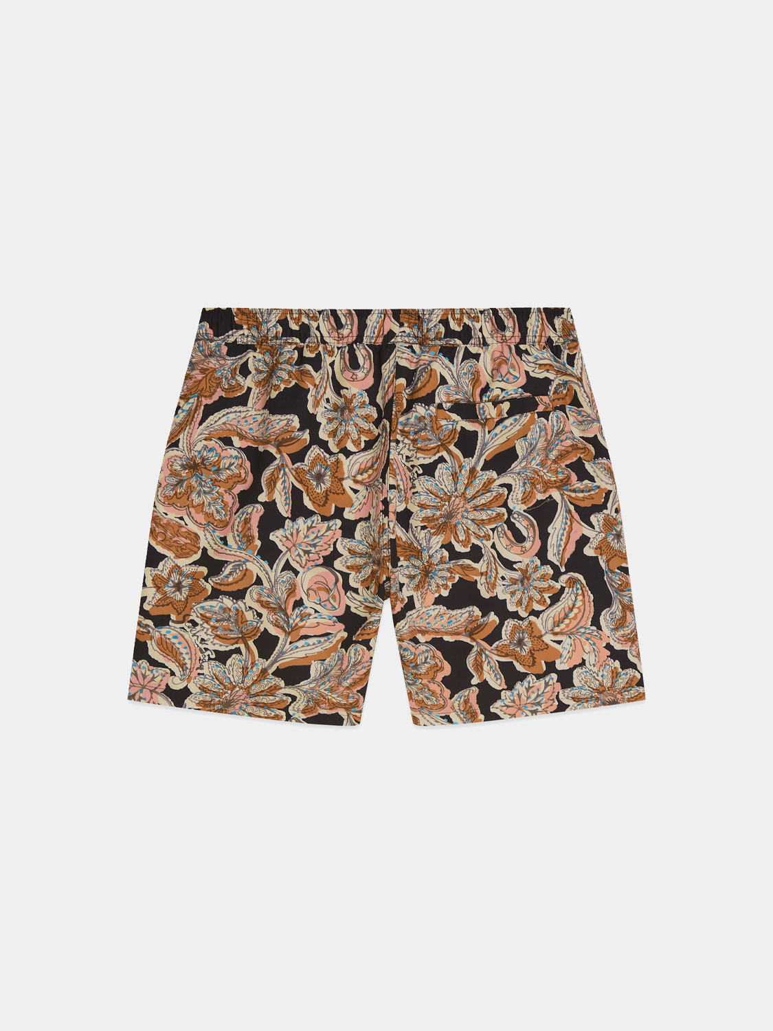 Printed swimshorts by Scotch & Soda, stylish swimwear with vibrant pattern, displayed from the back in this product image.