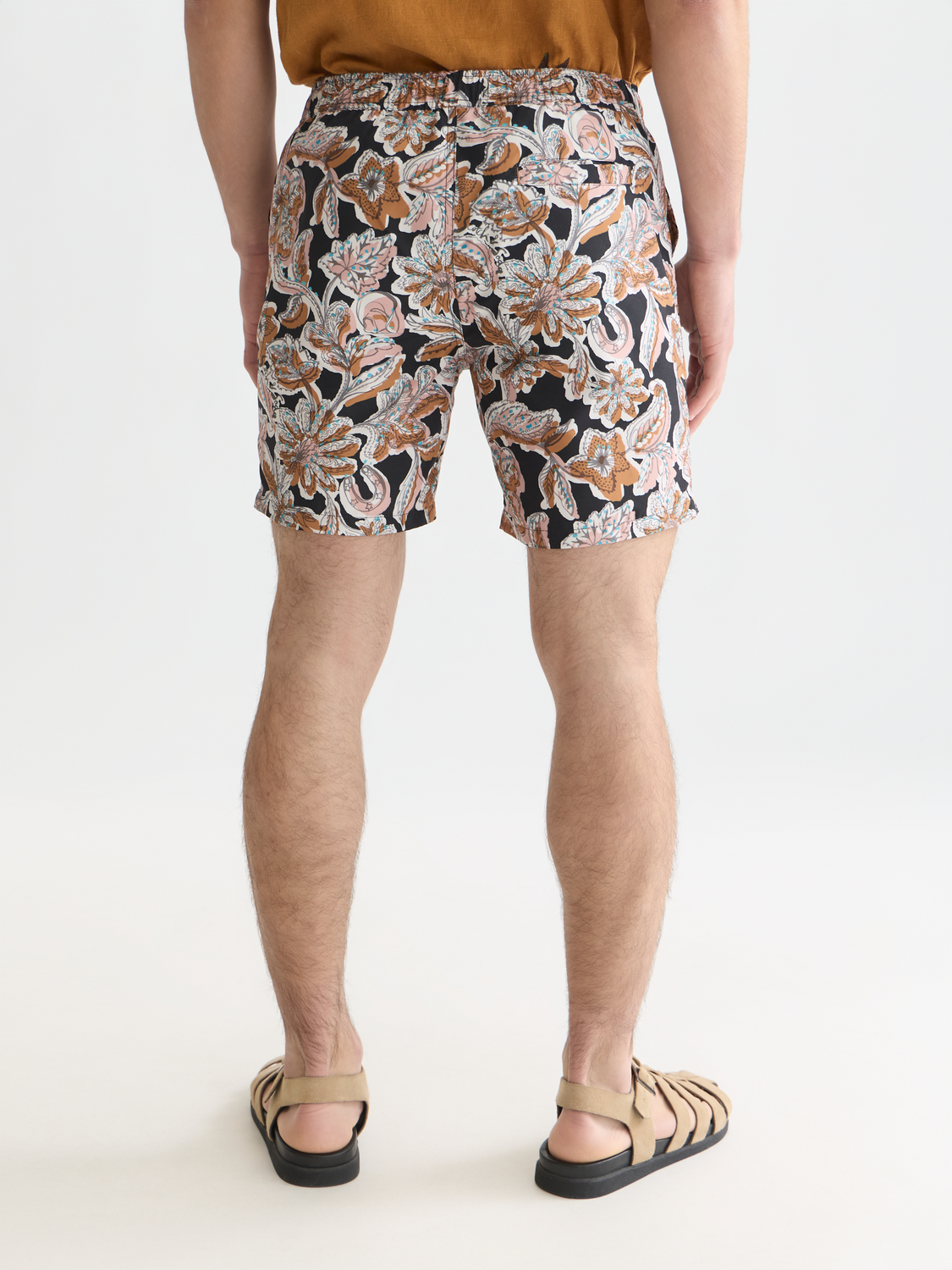 Printed Scotch & Soda swimshorts with vibrant pattern, lightweight swimwear for men, back view showing colorful design