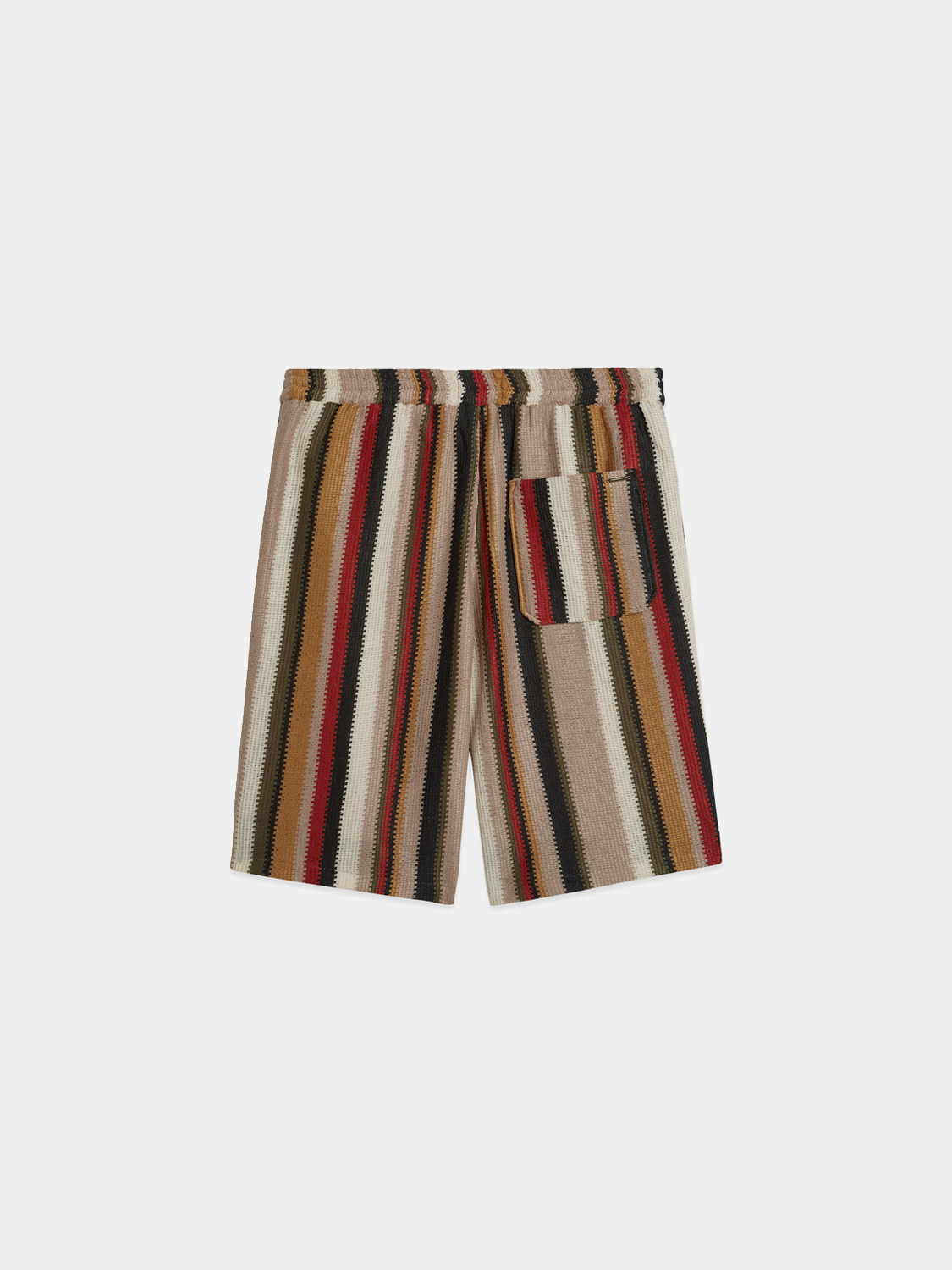 Crochet striped shorts by Scotch & Soda, showing back view with colorful woven pattern and relaxed fit.