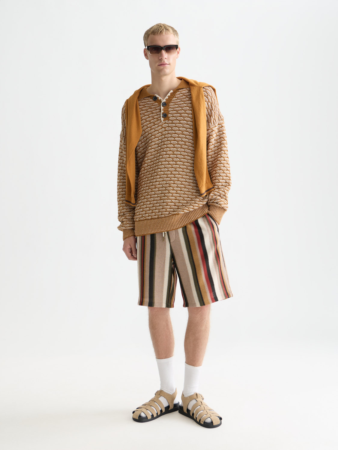 Crochet striped shorts by Scotch & Soda featuring colorful patterns and a relaxed fit, perfect for casual summer wear.