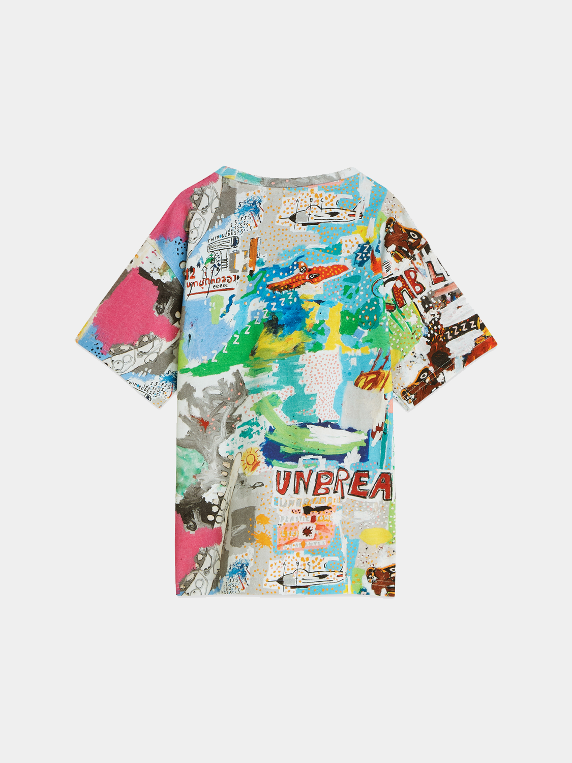 Kids' short sleeve t-shirt featuring S&S x Basquiat artwork print from Scotch & Soda, with bold graphic design on black fabric.