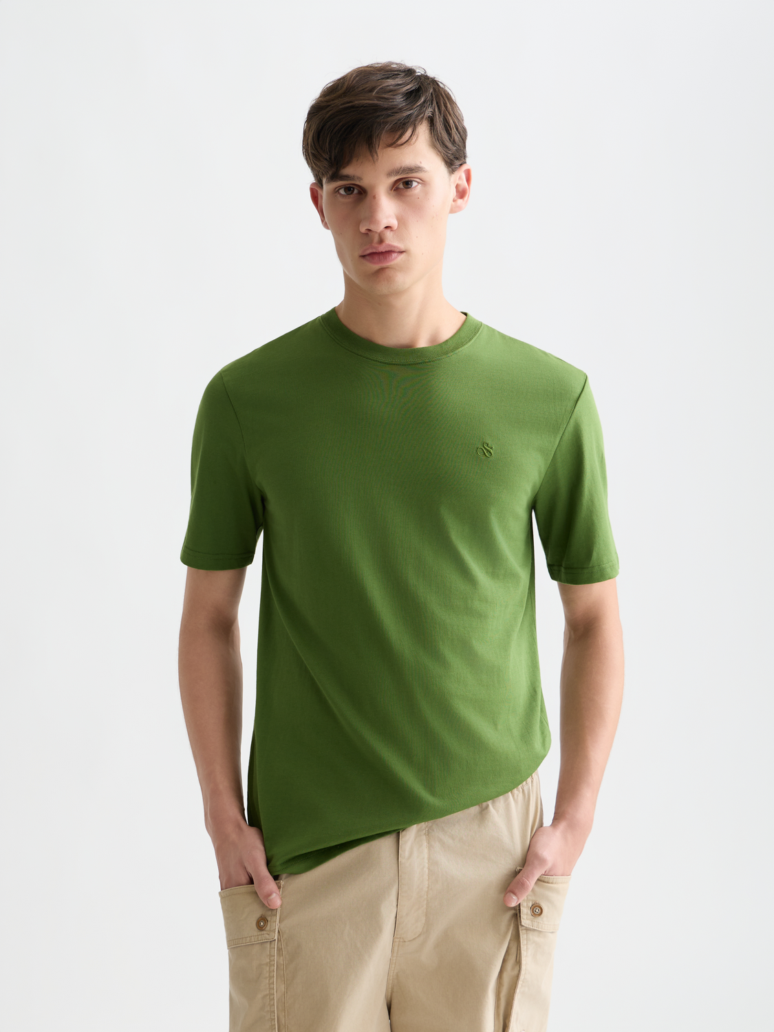 White short-sleeve T-shirt from Scotch & Soda with a logo print on the front.