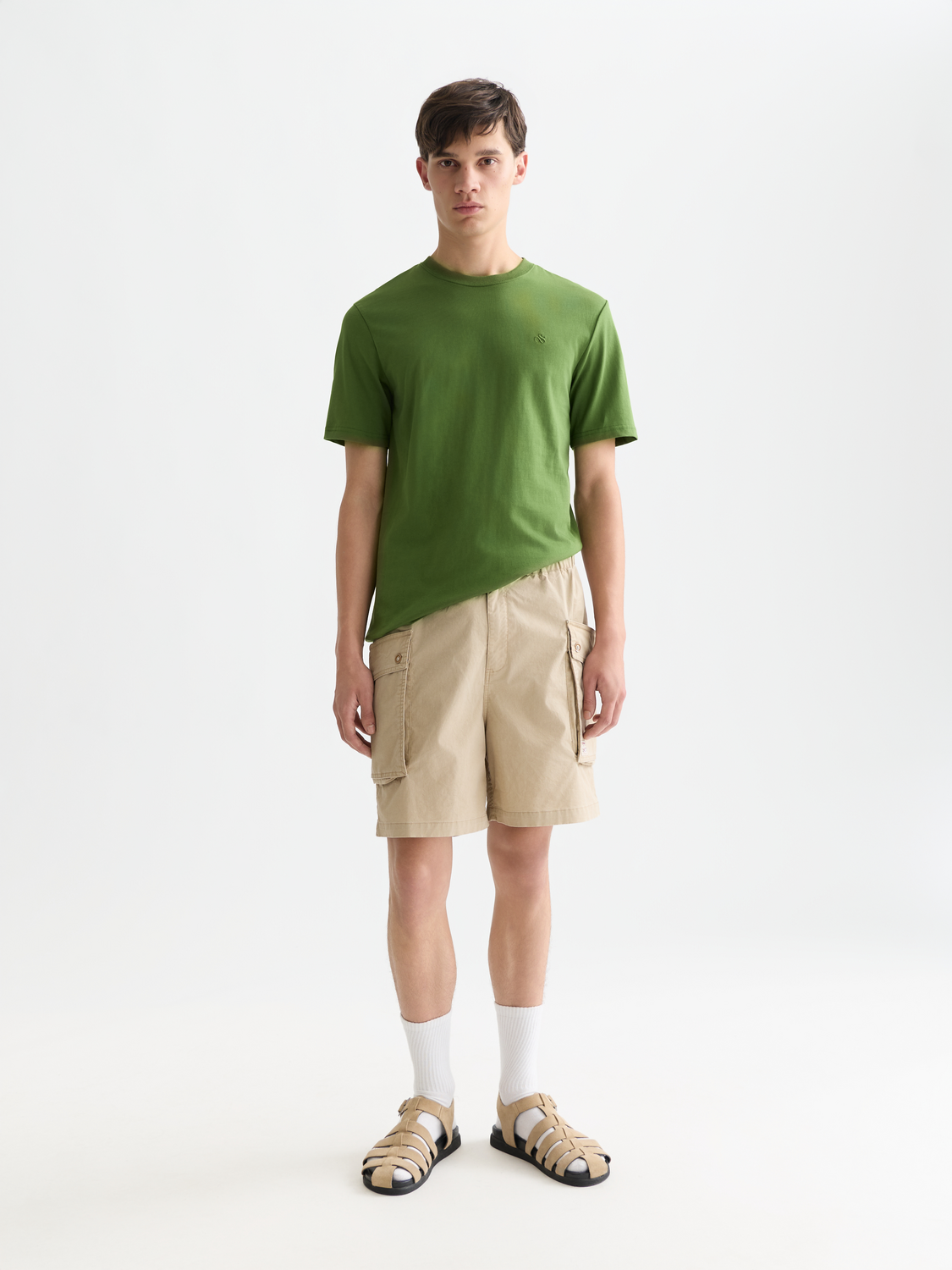 White short-sleeve Scotch & Soda logo t-shirt with front graphic, casual fit, and soft cotton fabric.