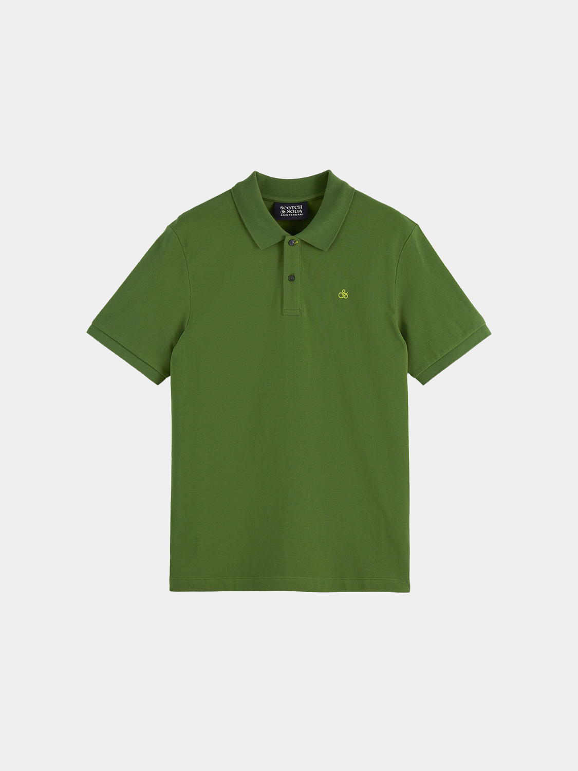 Navy Scotch & Soda logo pique polo shirt with a classic collar and short sleeves, featuring a embroidered logo on the chest.