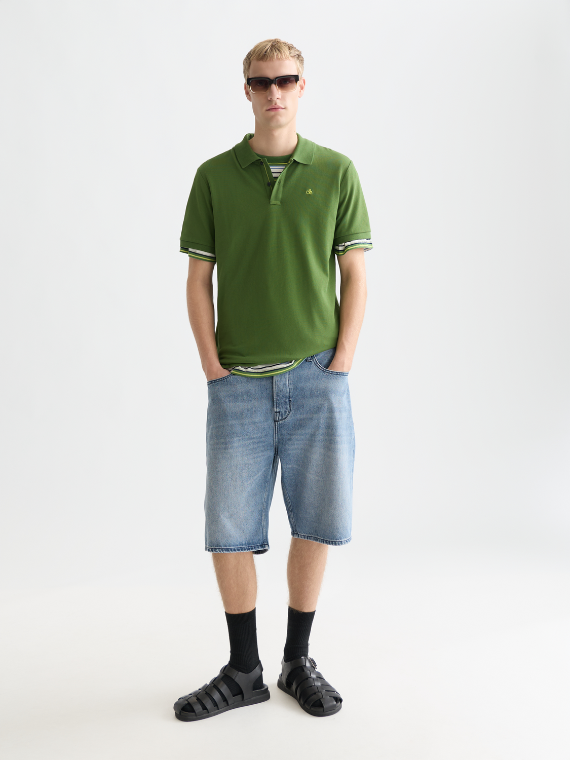 Scotch & Soda logo pique polo shirt showing the classic collar and embroidered logo on the chest.