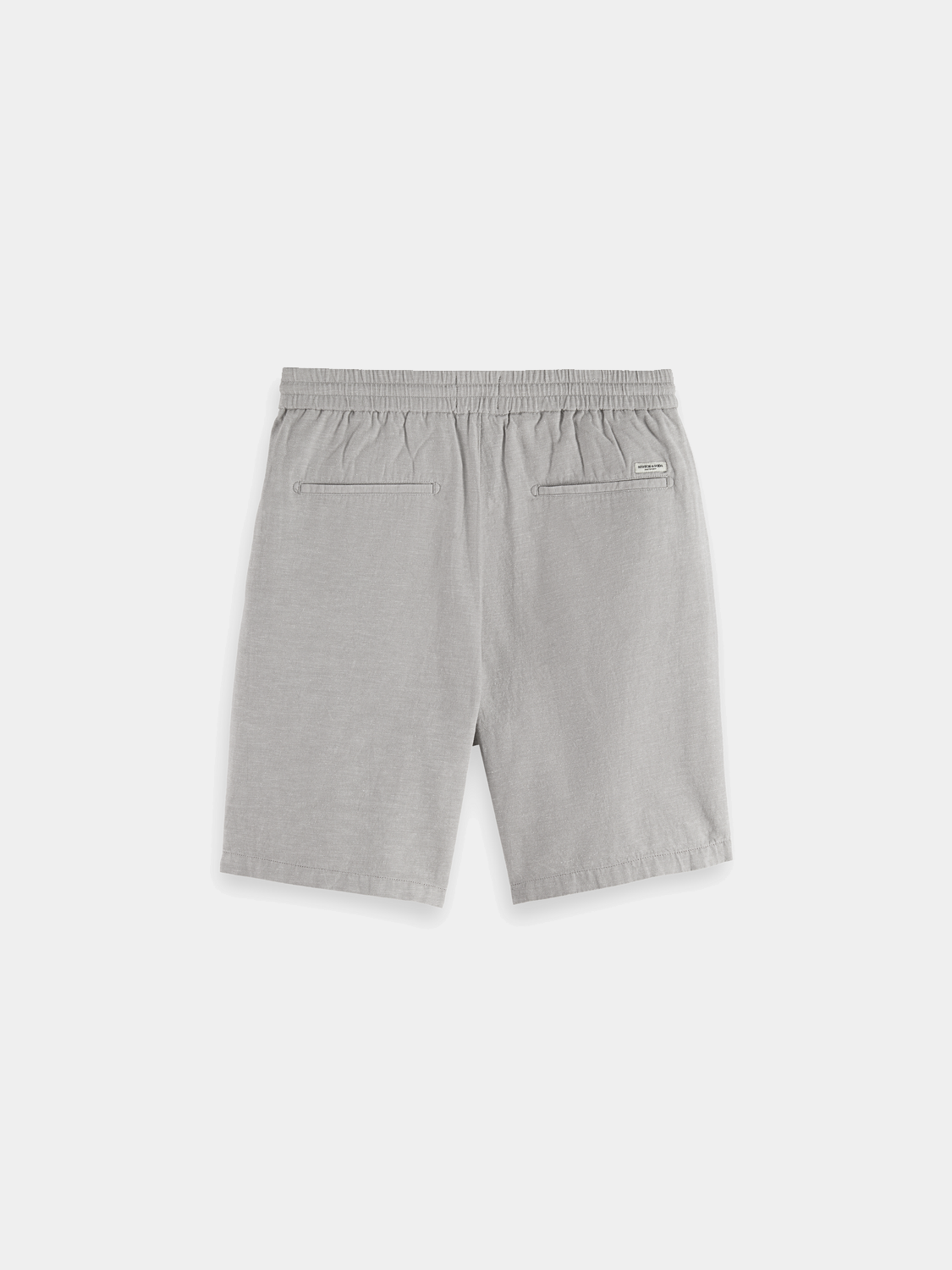 Light beige Fave cotton-linen shorts by Scotch & Soda with a relaxed fit and comfortable waistband, shown from the back.