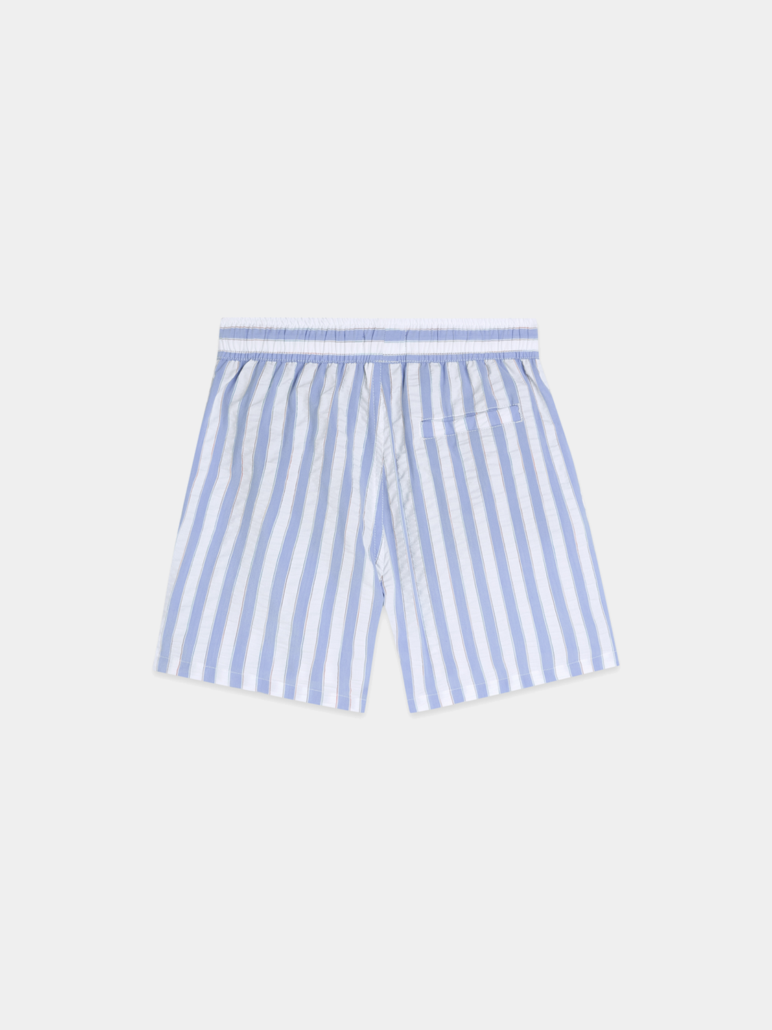 Kids' striped swimshorts by Scotch & Soda, colorful beachwear with blue, yellow, and white stripes, suitable for swimming and summer fun.