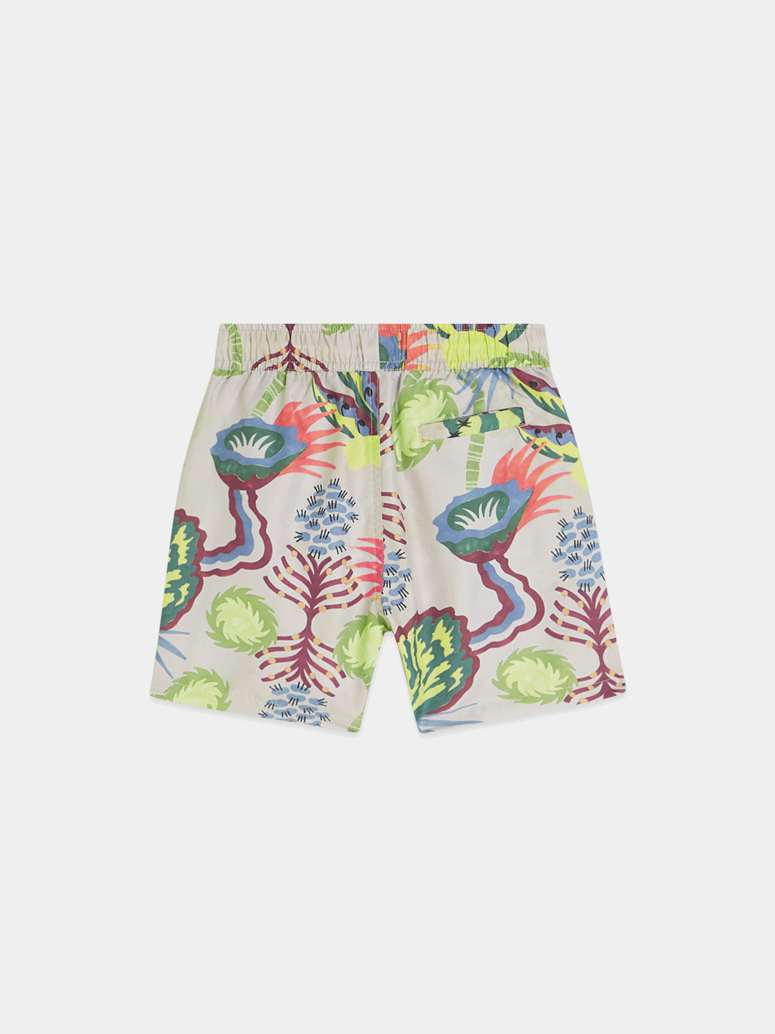 Kids' printed swim shorts from Scotch & Soda, featuring colorful patterns and lightweight swimwear fabric.