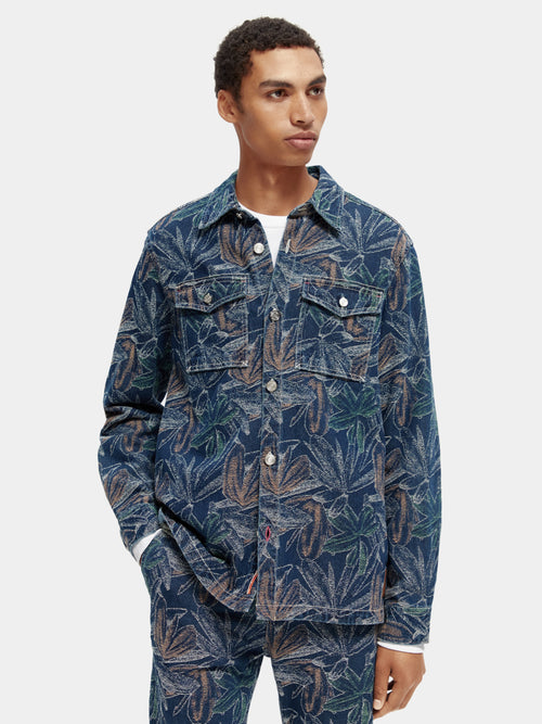 Jacquard floral denim overshirt