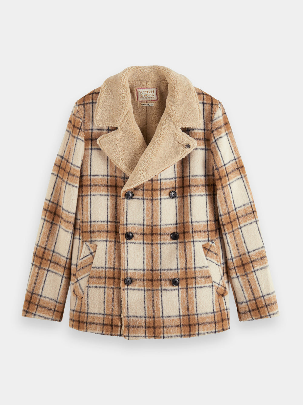 Wool blend teddy-lined peacoat - Scotch & Soda NZ