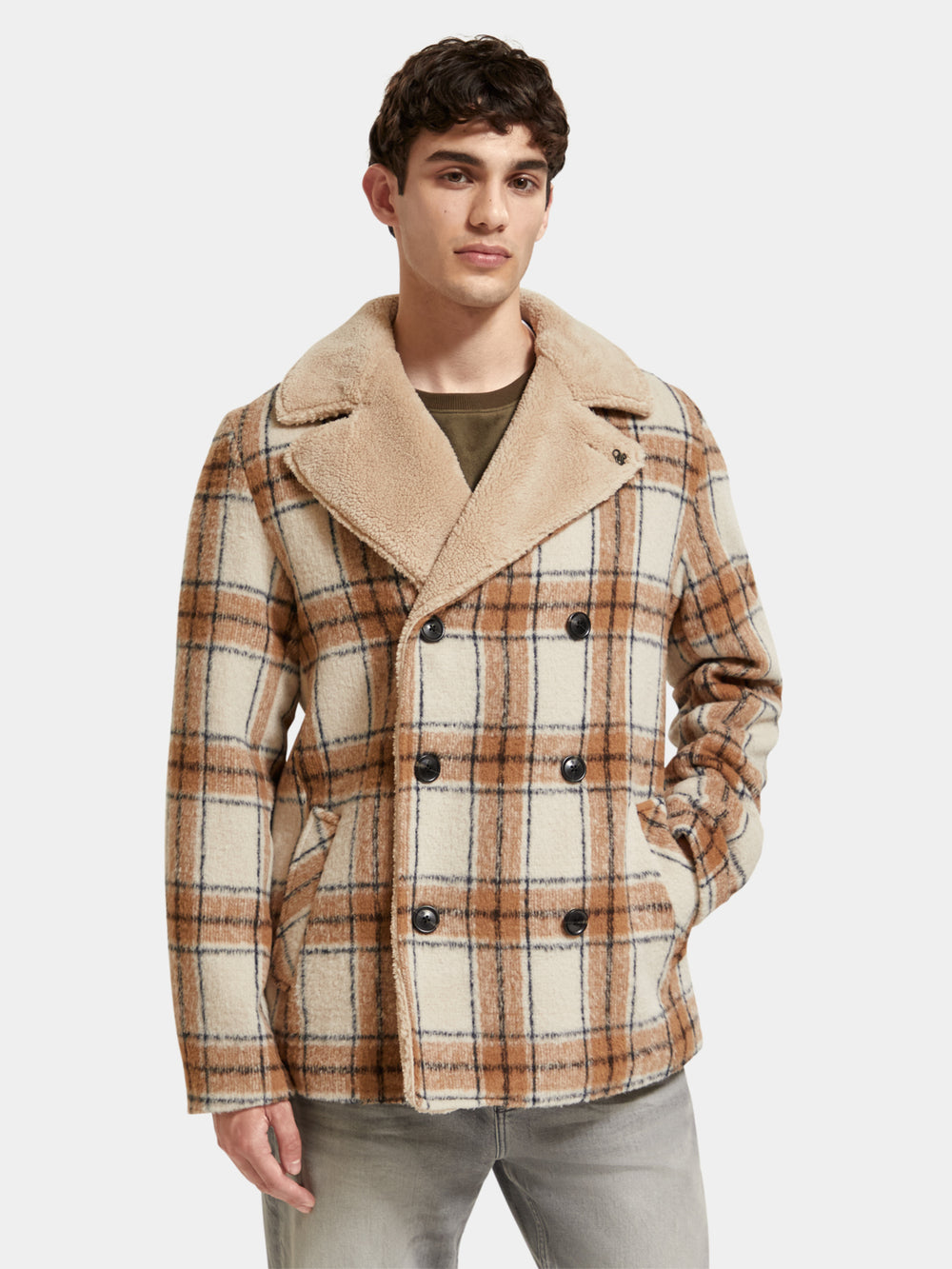 Wool blend teddy-lined peacoat - Scotch & Soda NZ