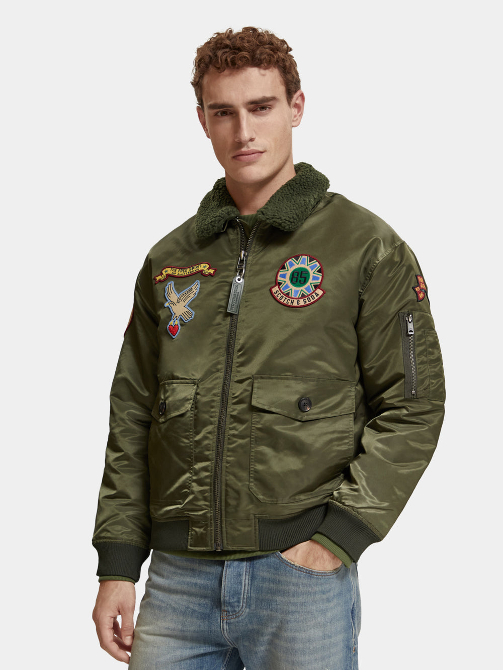 Bomber jacket with detachable teddy collar - Scotch & Soda NZ