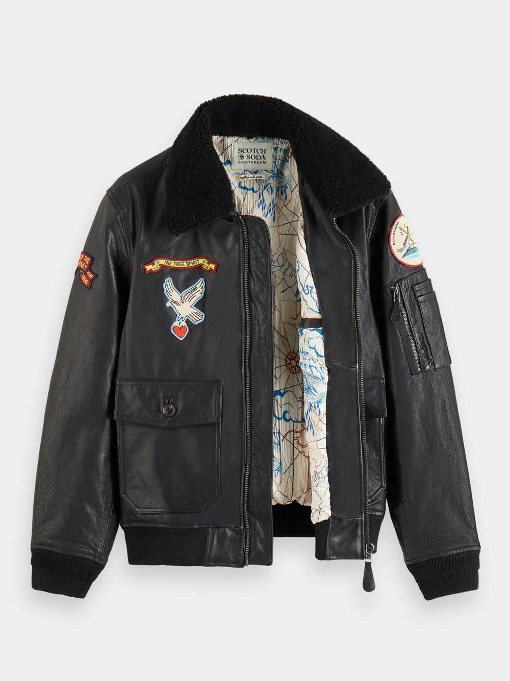 Leather bomber jacket with detachable teddy collar - Scotch & Soda NZ