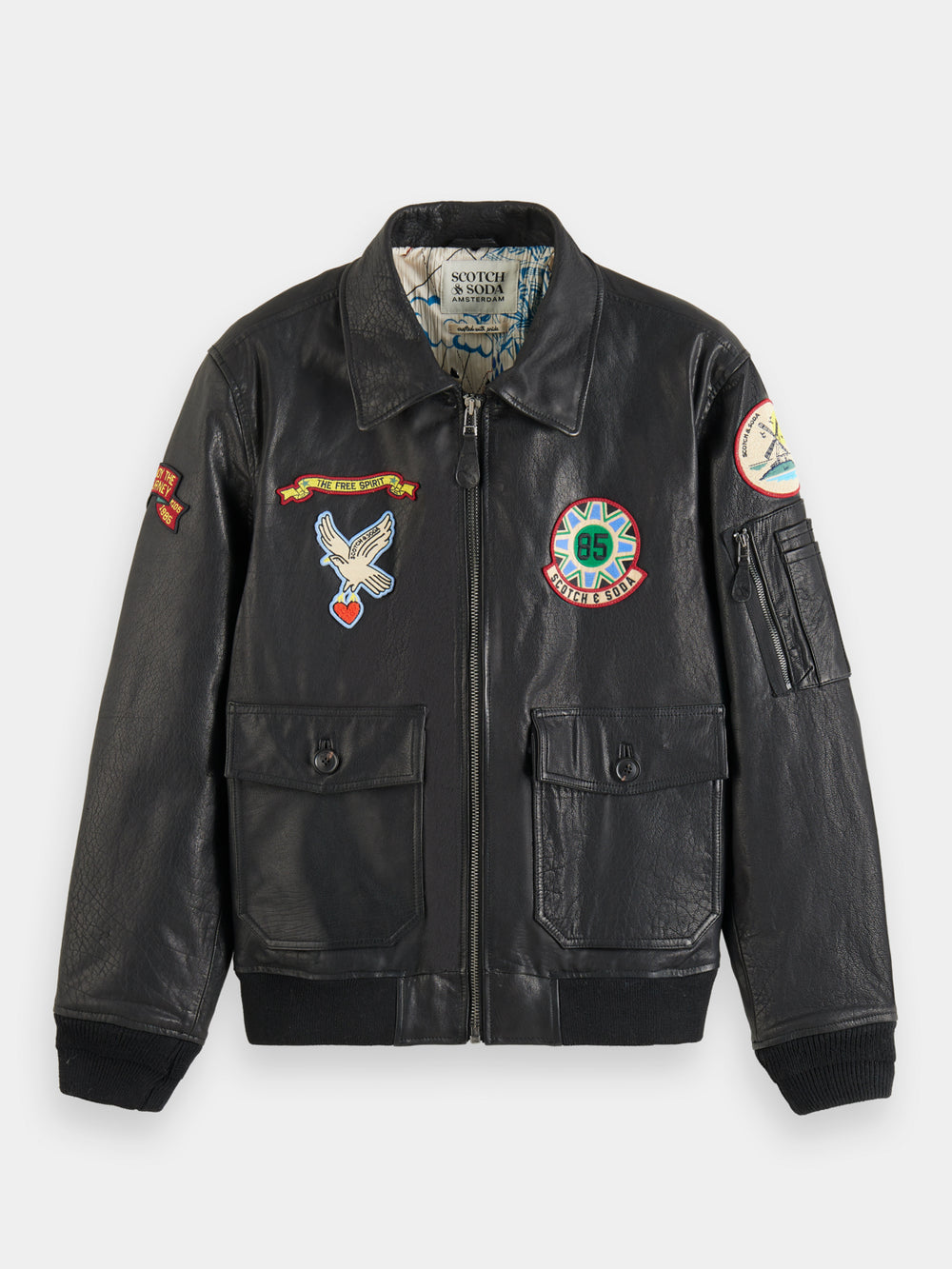 Leather bomber jacket with detachable teddy collar - Scotch & Soda NZ