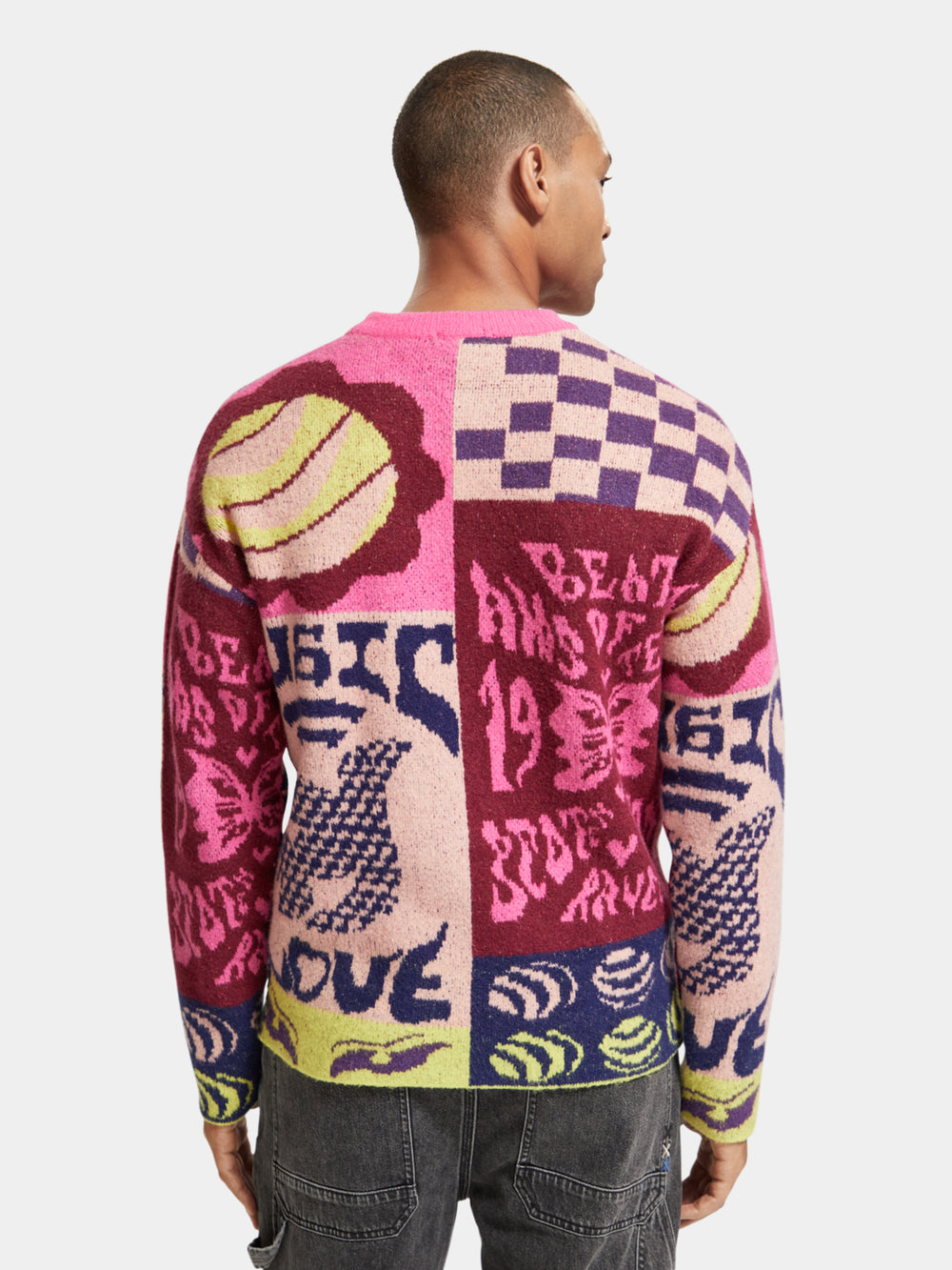 Relaxed-fit printed jacquard sweater - Scotch & Soda NZ