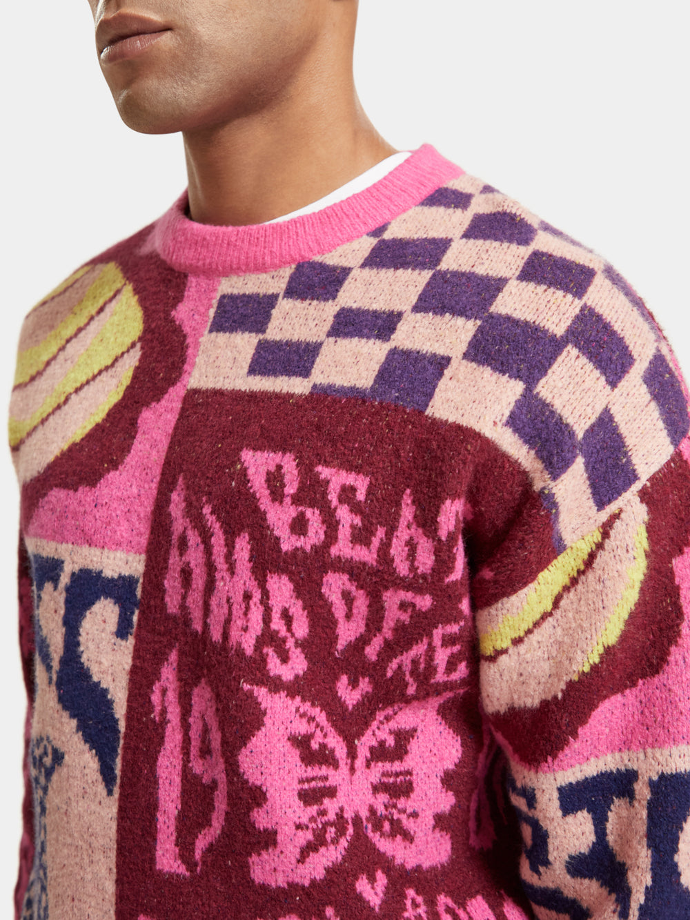 Relaxed-fit printed jacquard sweater - Scotch & Soda NZ