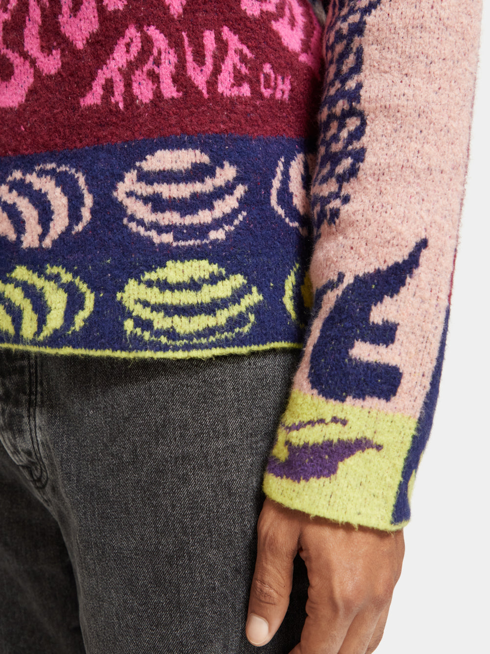 Relaxed-fit printed jacquard sweater - Scotch & Soda NZ