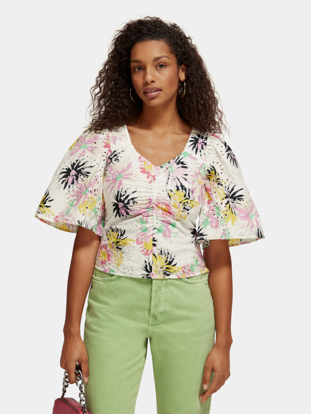 Ruched front flutter sleeve top - Scotch & Soda NZ