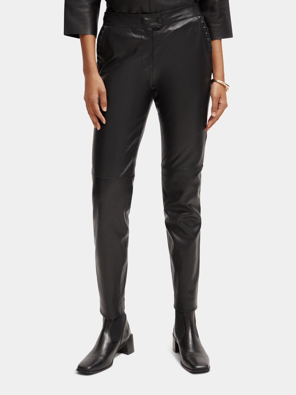 Leather mid-rise slim-fit biker pants - Scotch & Soda NZ