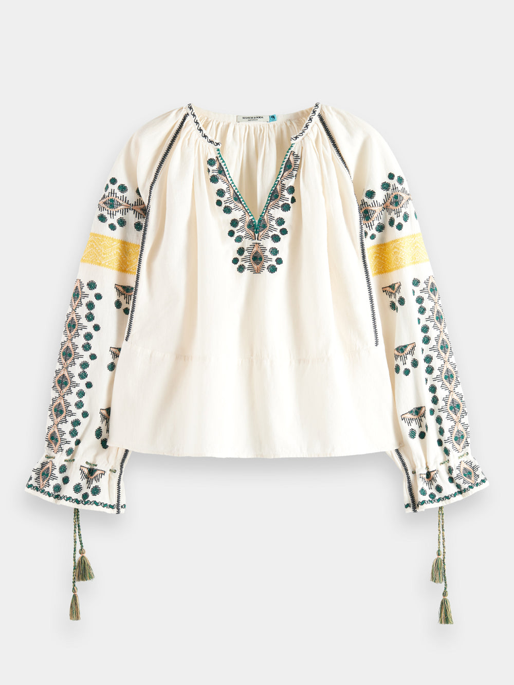 Embroidered linen-blend blouse - Scotch & Soda NZ