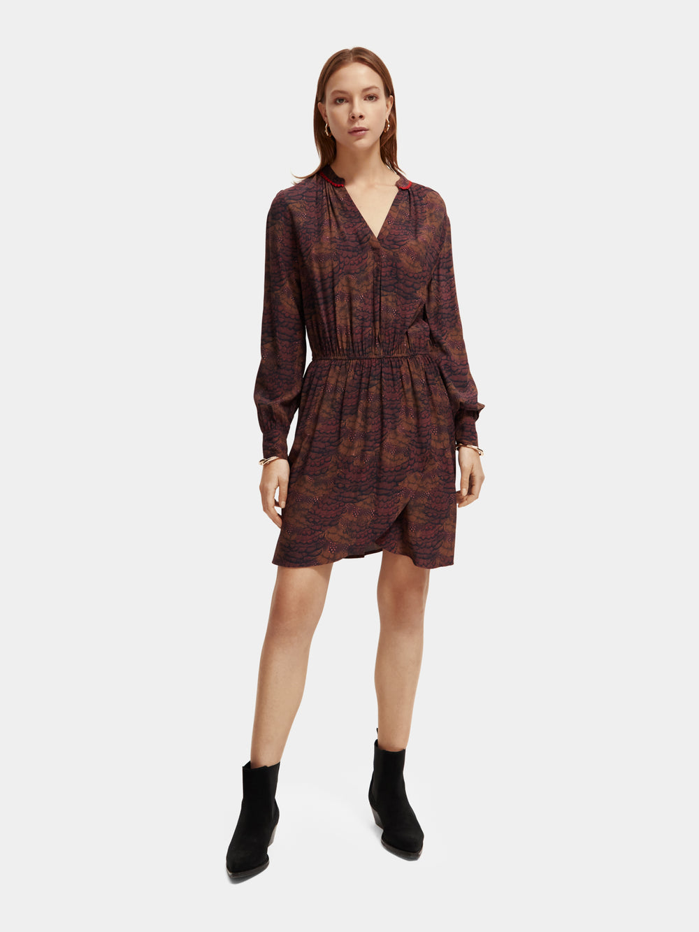 Long sleeved v-neck mini dress - Scotch & Soda NZ