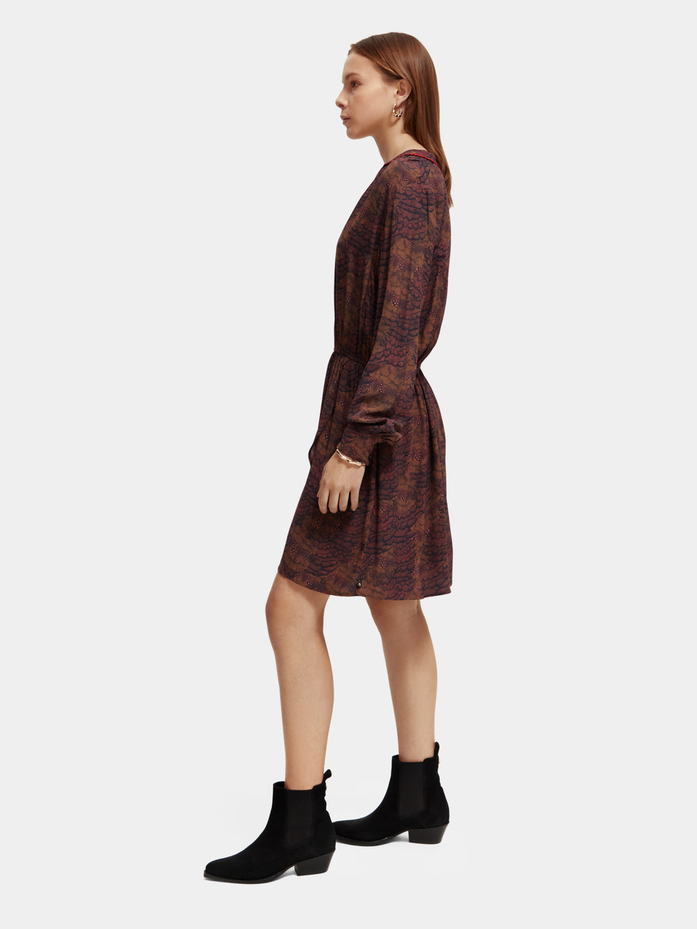 Long sleeved v-neck mini dress - Scotch & Soda NZ