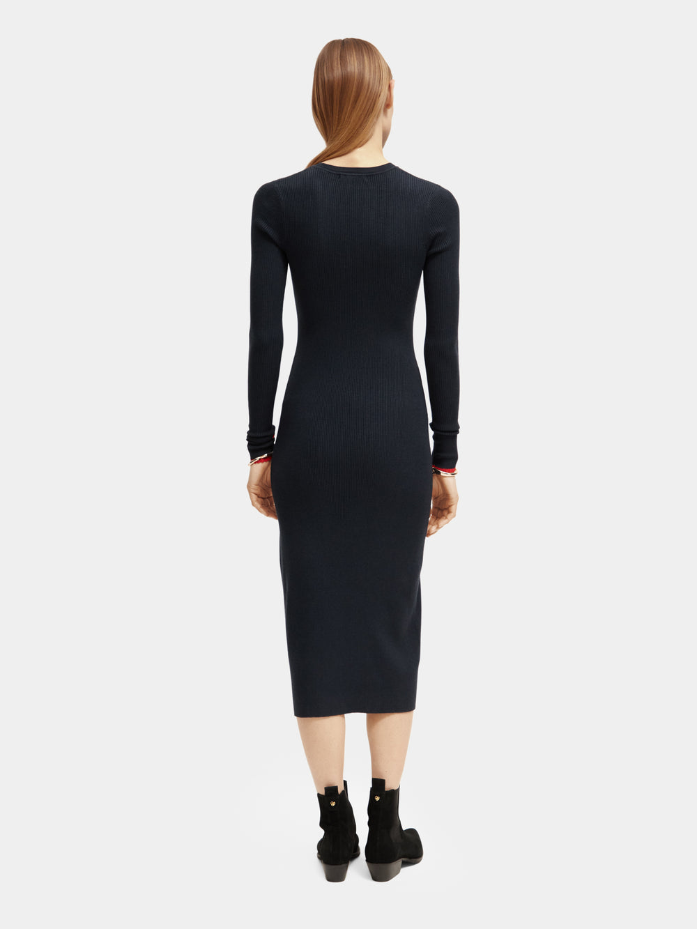 Long sleeved rib knitted midi dress - Scotch & Soda NZ