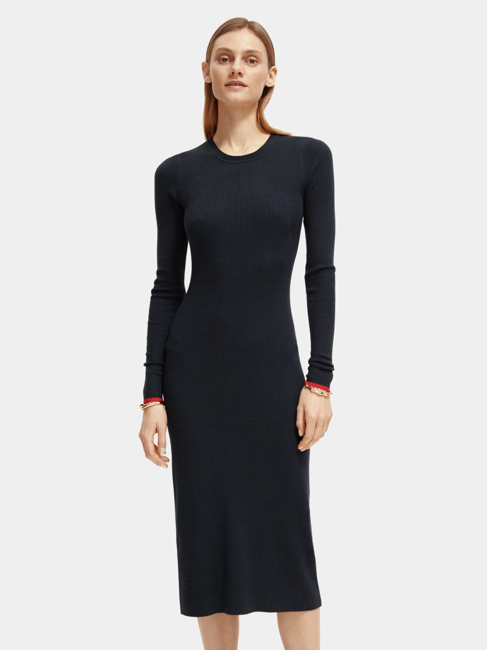 Long sleeved rib knitted midi dress - Scotch & Soda NZ