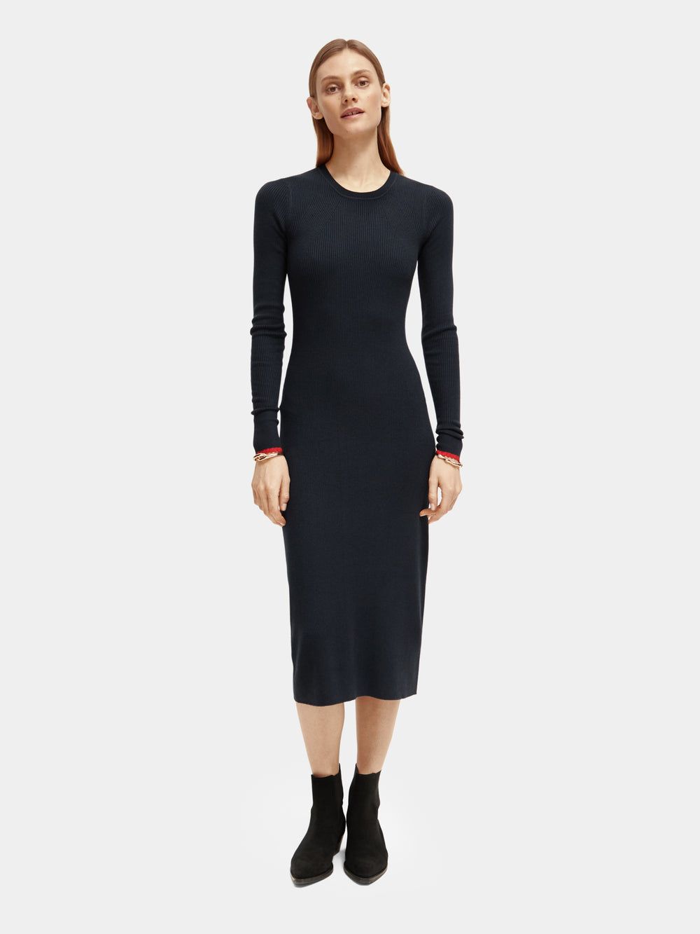 Long sleeved rib knitted midi dress - Scotch & Soda NZ