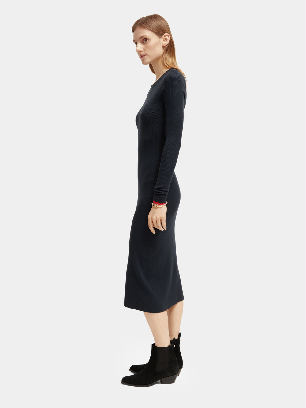 Long sleeved rib knitted midi dress - Scotch & Soda NZ