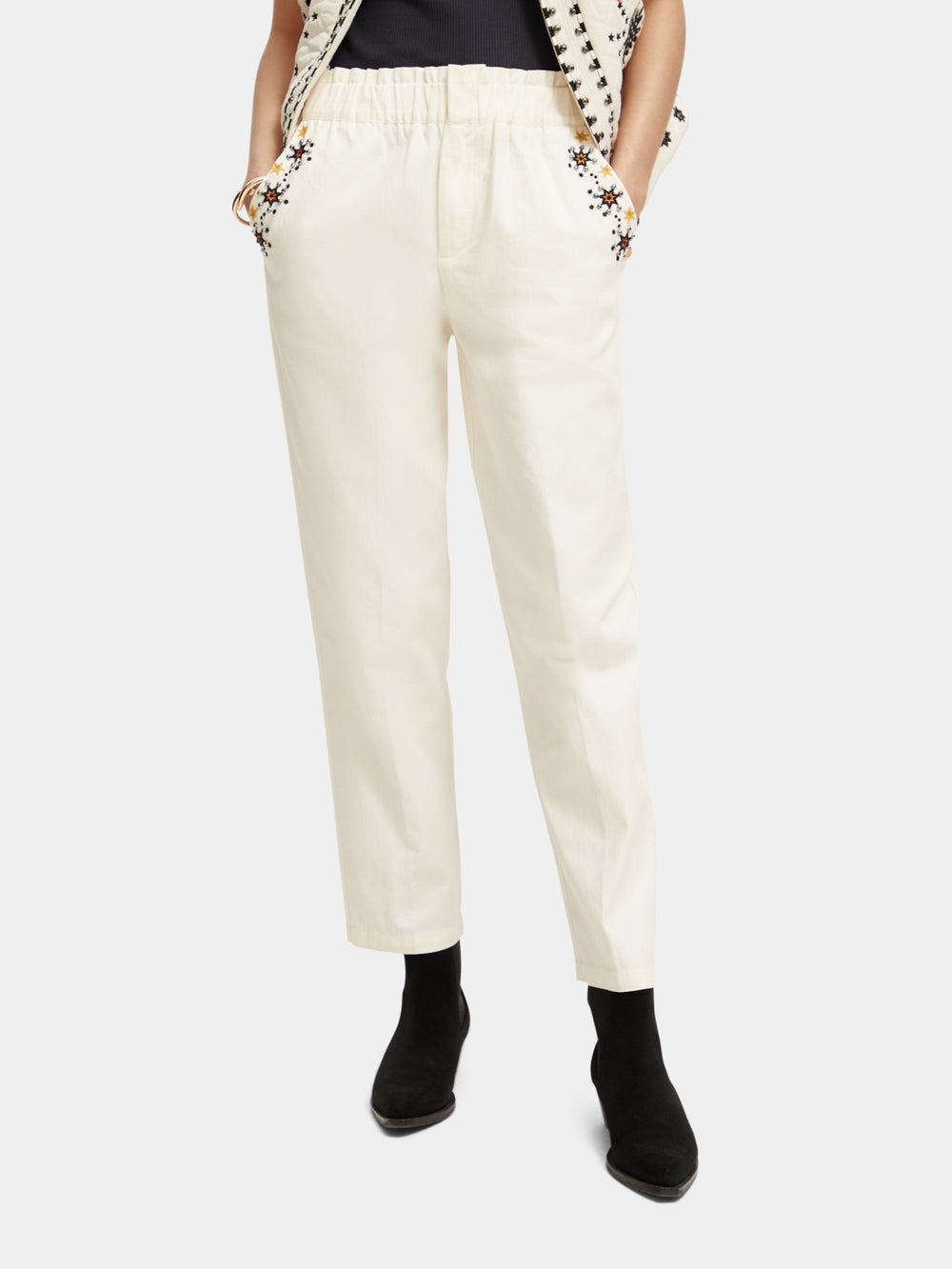 Embroidered high-rise pants - Scotch & Soda NZ