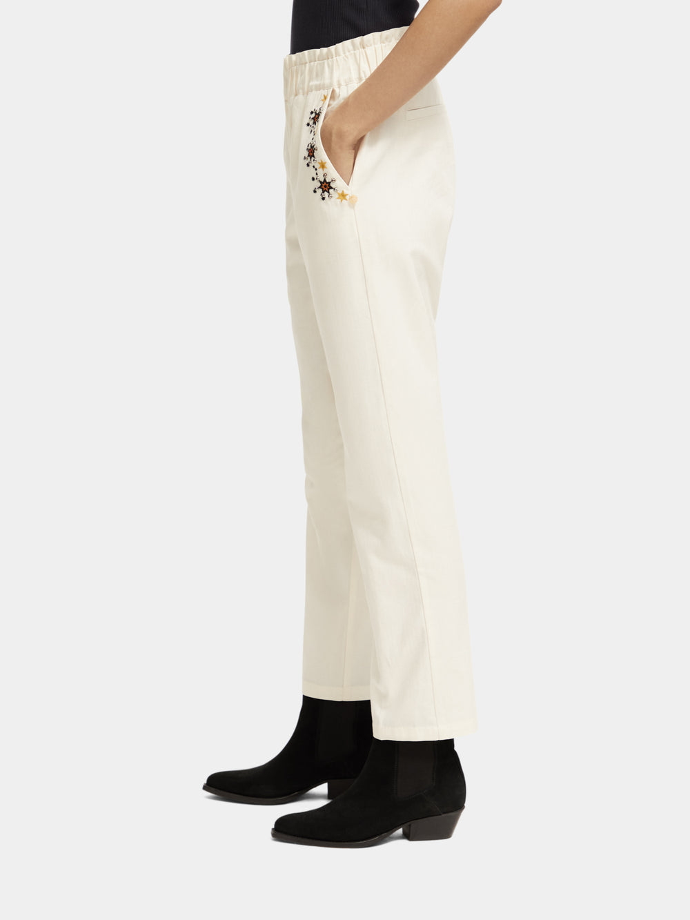 Embroidered high-rise pants - Scotch & Soda NZ