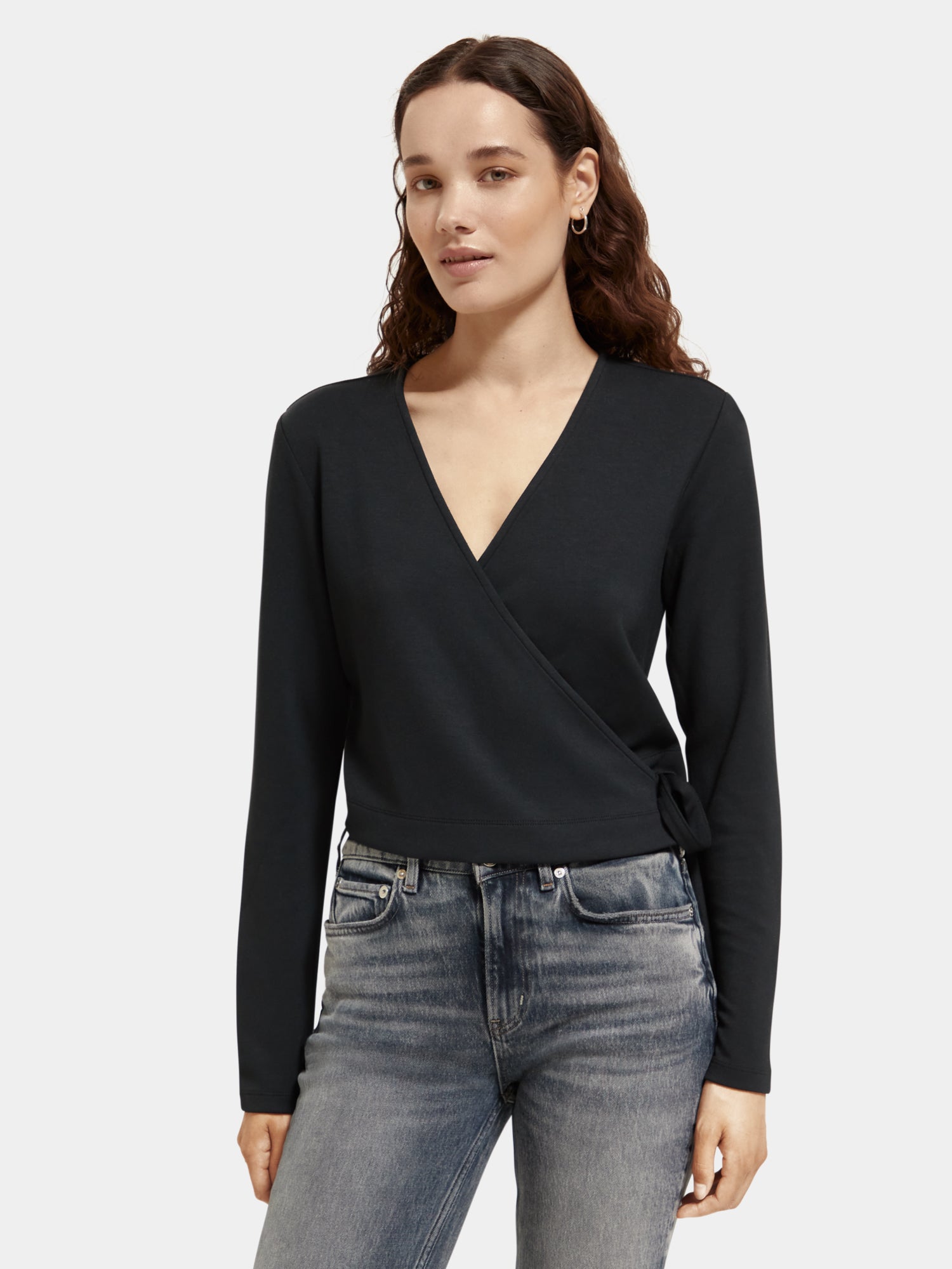 Black wrap sweater women's hotsell