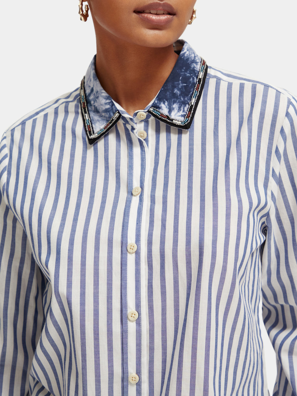 Regular-fit beaded-collar shirt - Scotch & Soda NZ