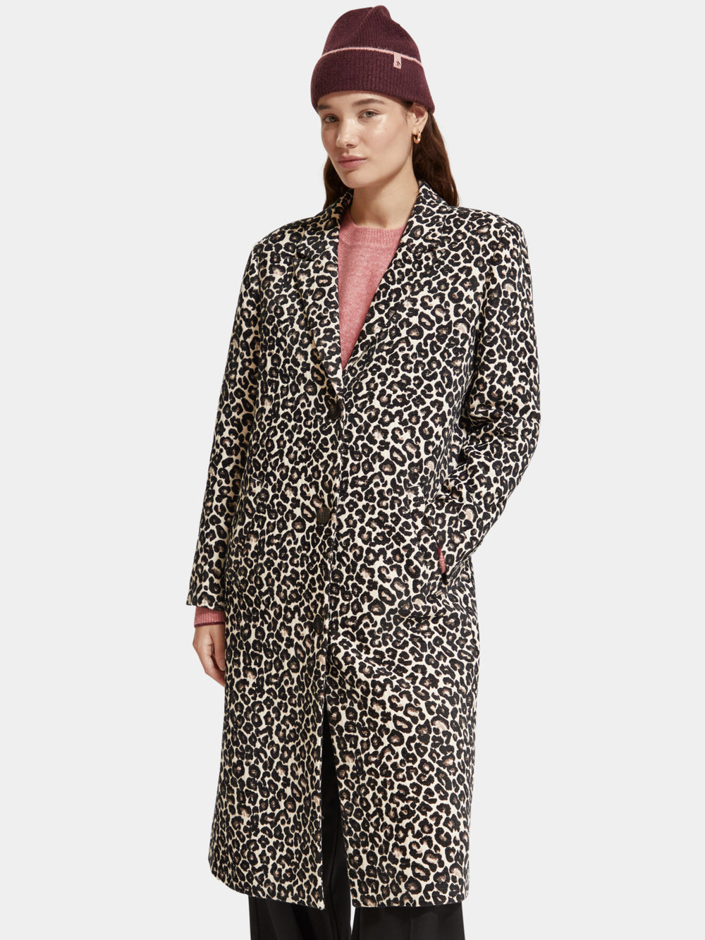 Leopard single-breasted coat - Scotch & Soda NZ