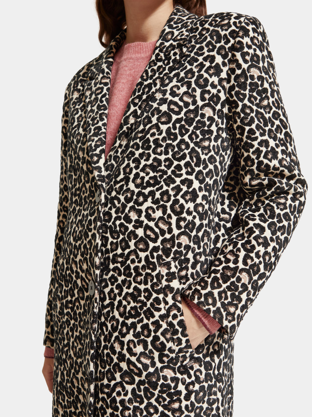 Leopard single-breasted coat - Scotch & Soda NZ