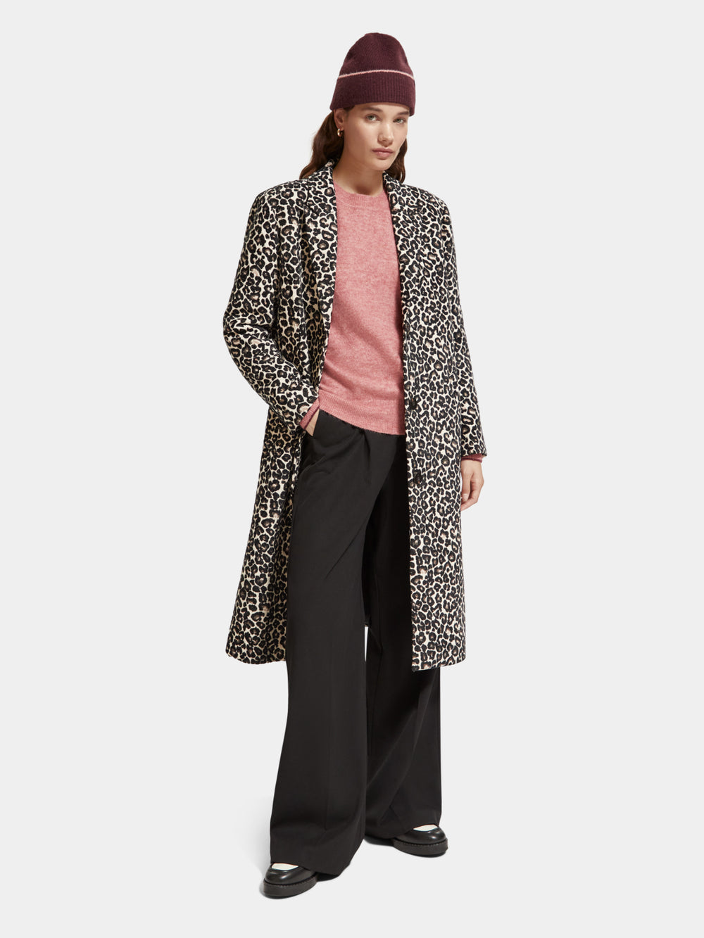 Leopard single-breasted coat - Scotch & Soda NZ