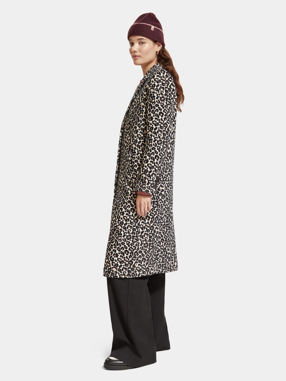 Leopard single-breasted coat - Scotch & Soda NZ