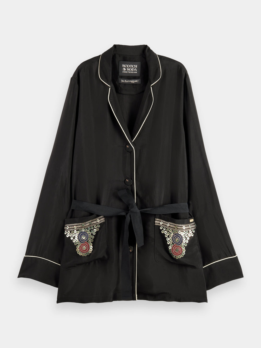 Embroidered belted pyjama blazer - Scotch & Soda NZ