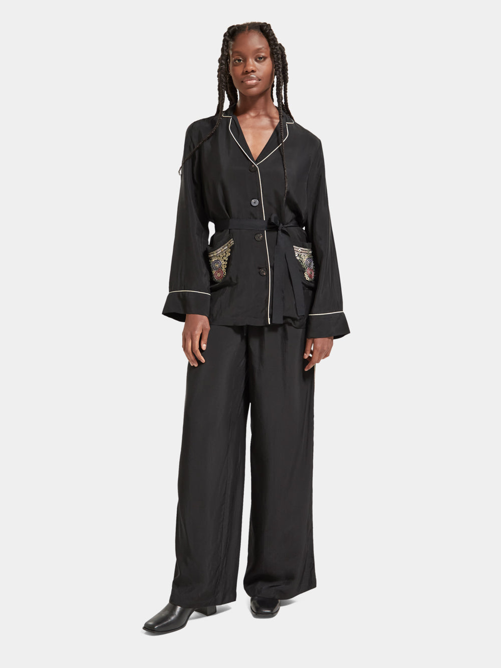 Embroidered belted pyjama blazer - Scotch & Soda NZ